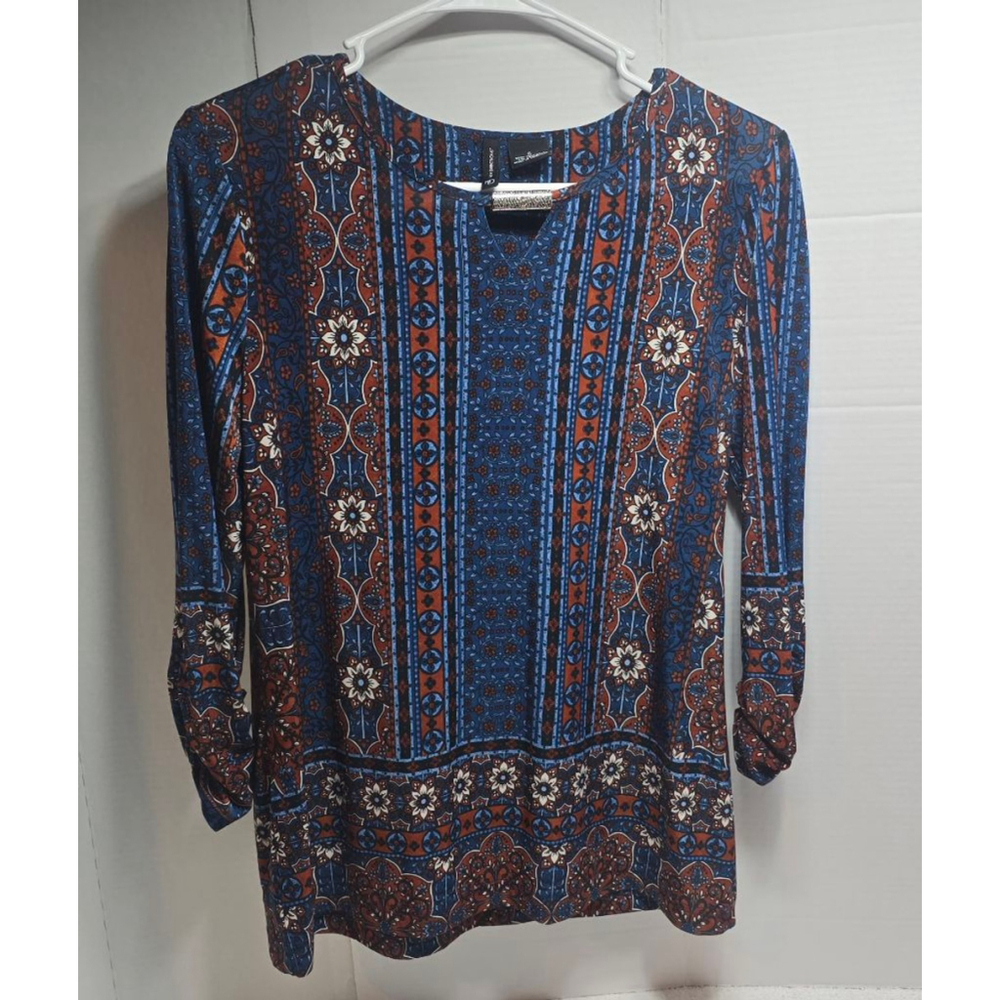 Women's New Directions Blue Orange Tunic Top S